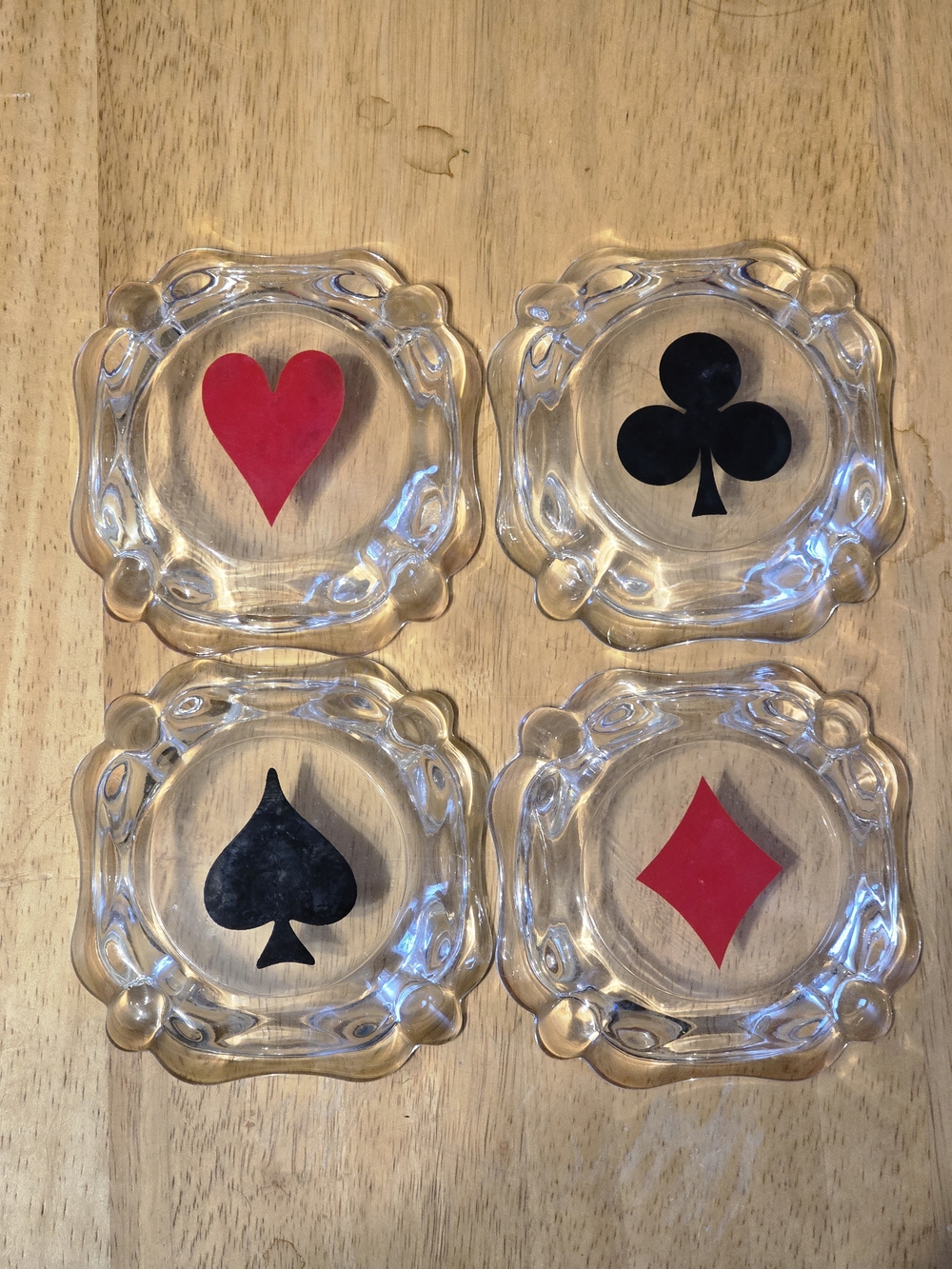 Card Suits - Set of 4 Vintage Glass Ashtrays